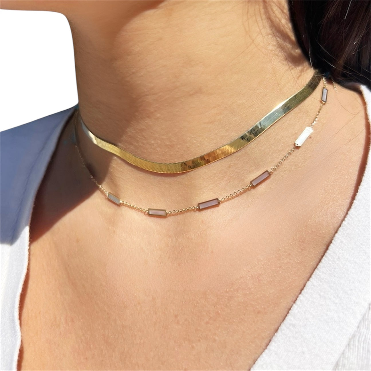 14K Mother of Pearl Bar Chain Necklace 18’'