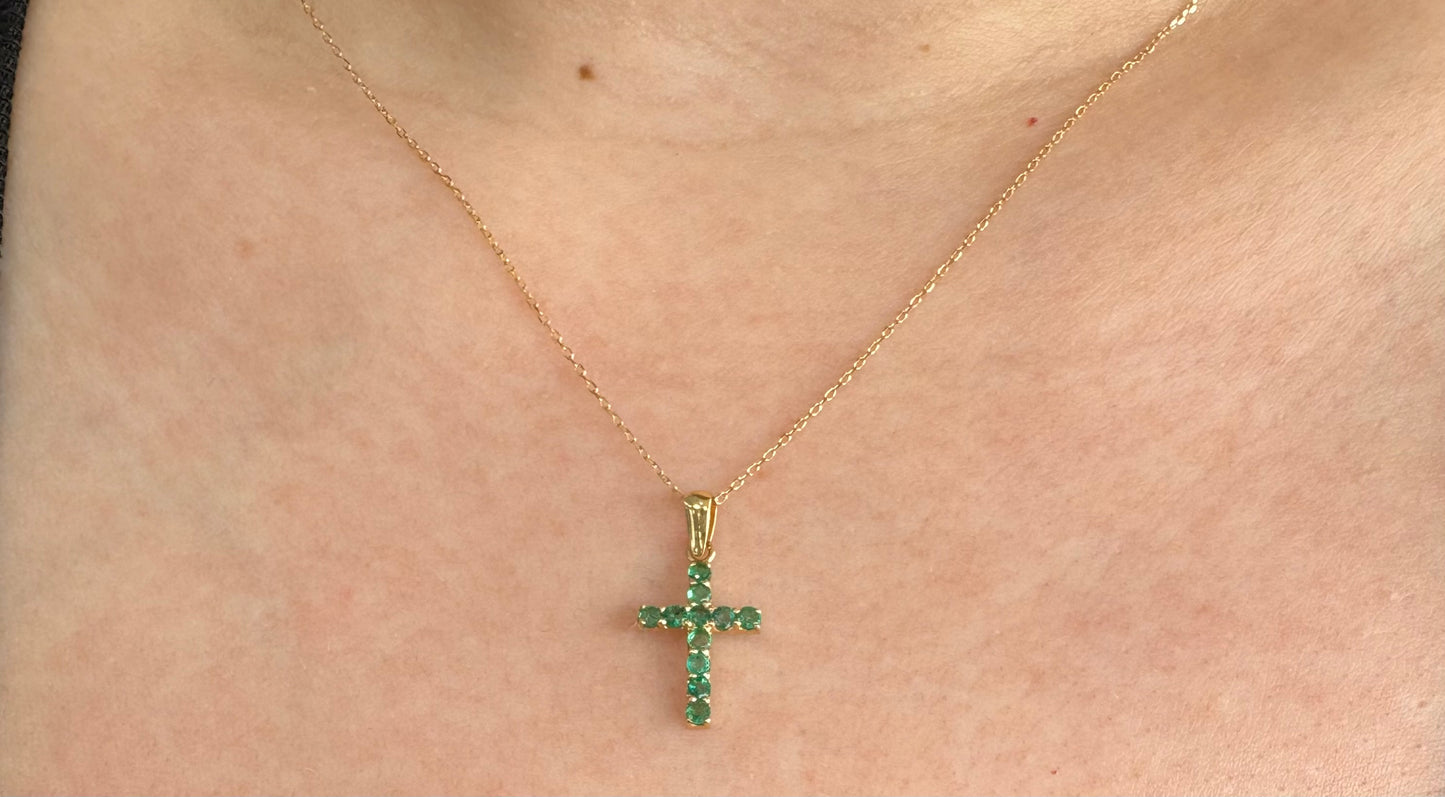 18K Emerald cross necklace