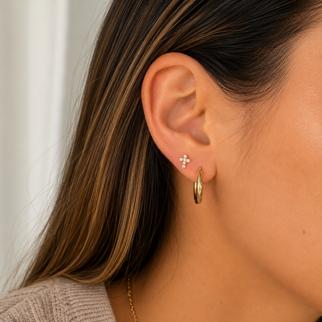 `14K Pave Cross Earrings