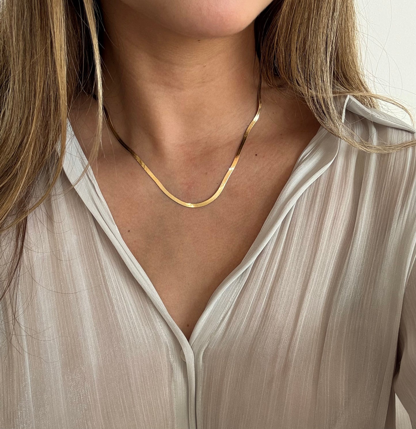 10K Mini Herringbone Necklace 2MM 18’’