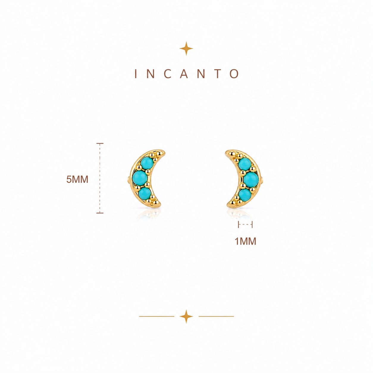 14K Turquoise Crescent Moon Stud