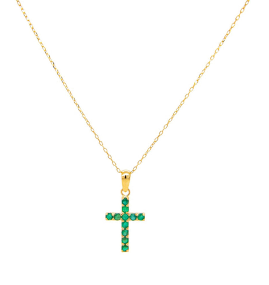 18K Emerald cross necklace