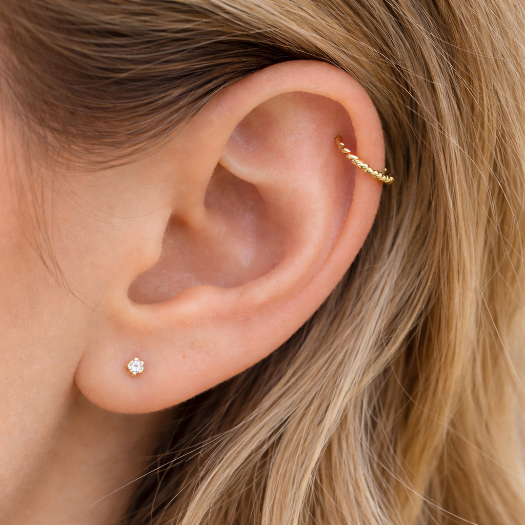 14K Gold Helix Hoop