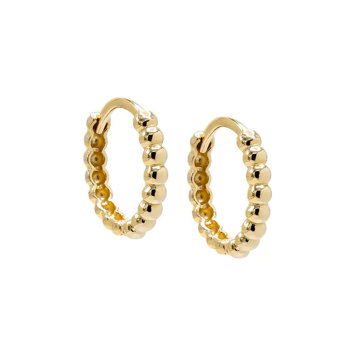 14K Beaded Huggie Earring
