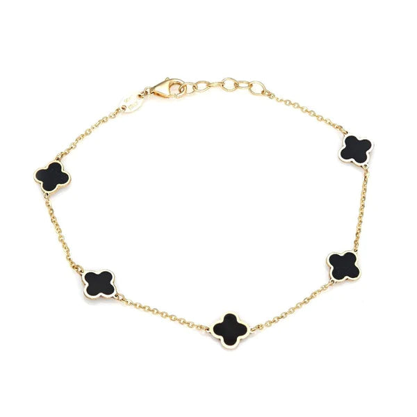 14k Gold Black Onyx Clover Bracelet 6.5’’