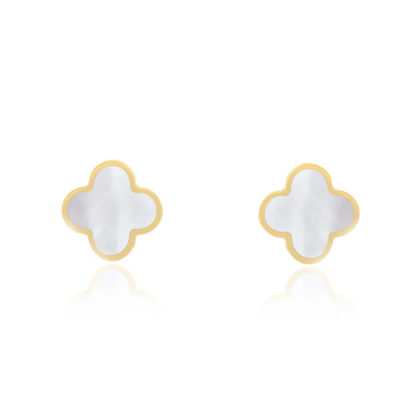 14K Mother of Pearl Clover Stud Earrings