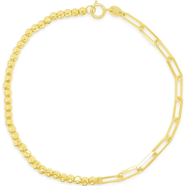 14K Half Paper Clip Bead Bracelet 7’’