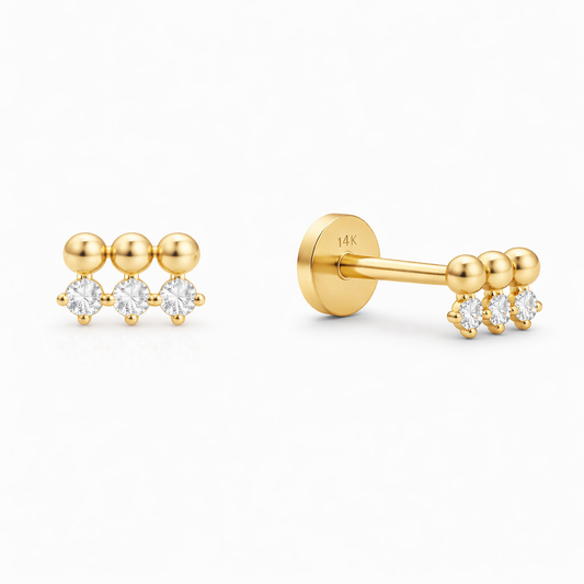 14K Triple Balls Stud