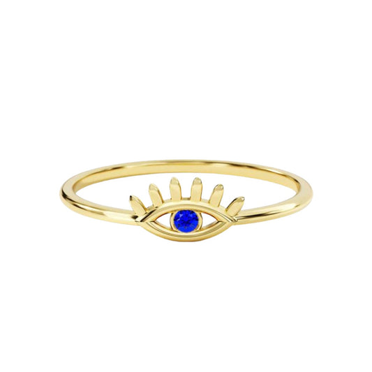 14k Gold Single sapphire evil eye ring