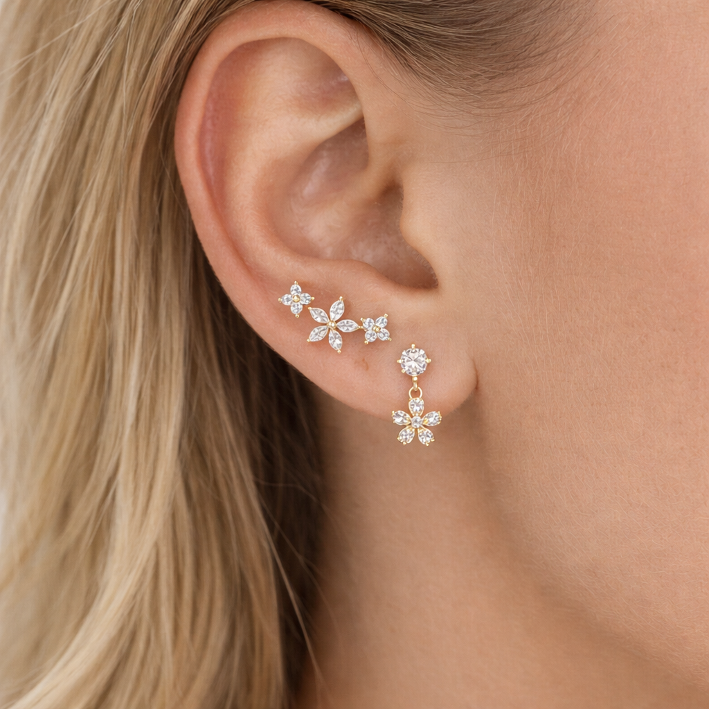 14K Gold Flower Stud