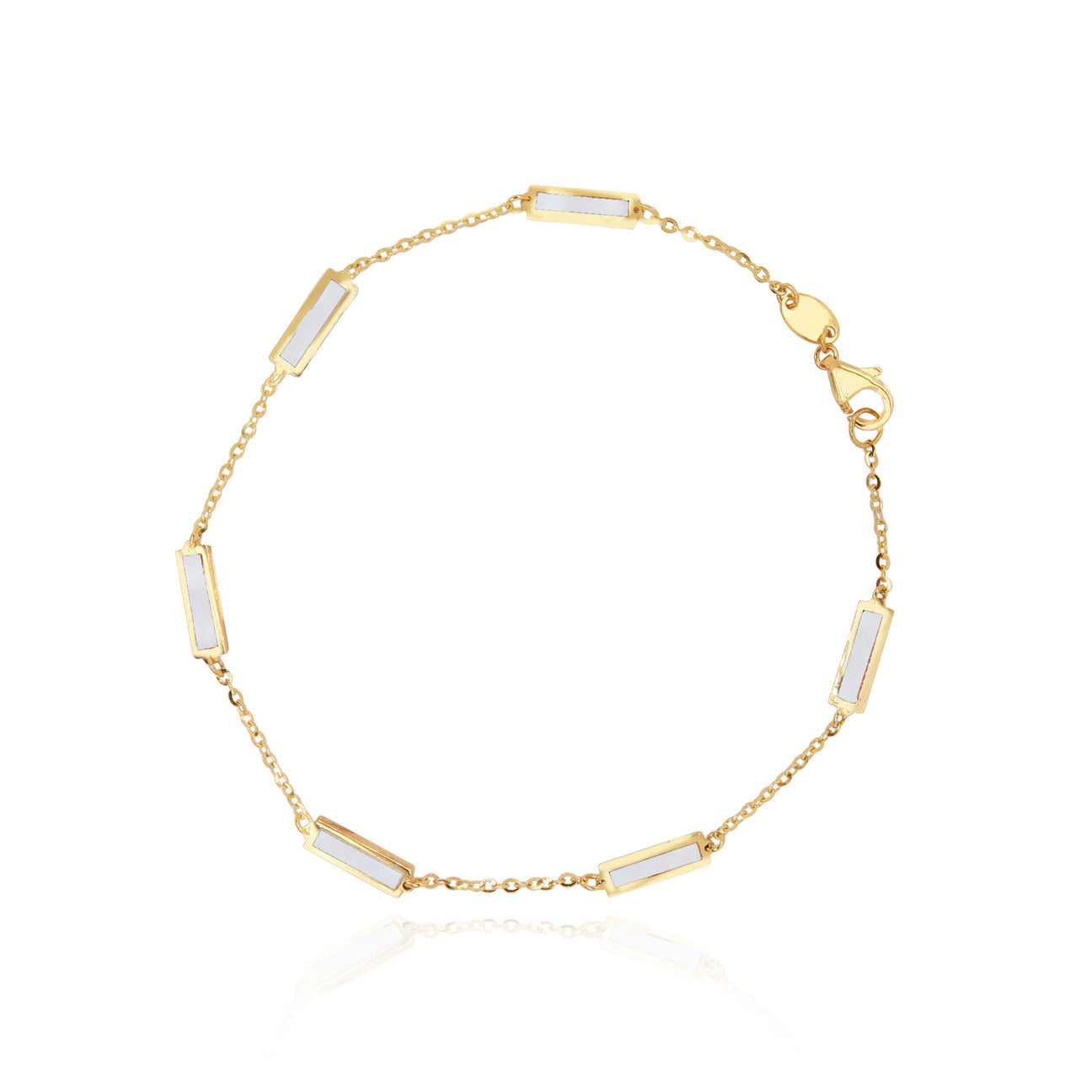 14K Mother of Pearl Bar Chain Bracelet 7’’