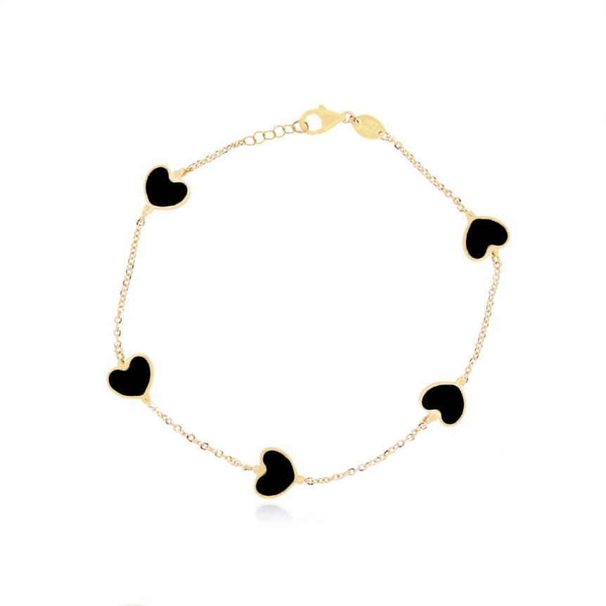 14K Onyx Heart Station Bracelet