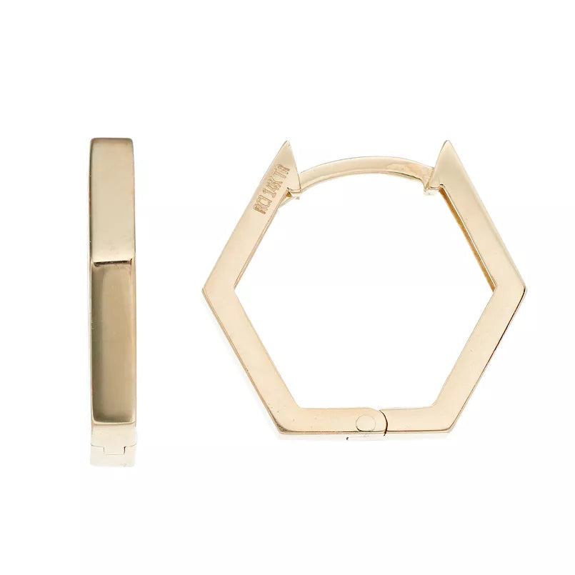 14K Hexagonal Gold Hoop Earrings