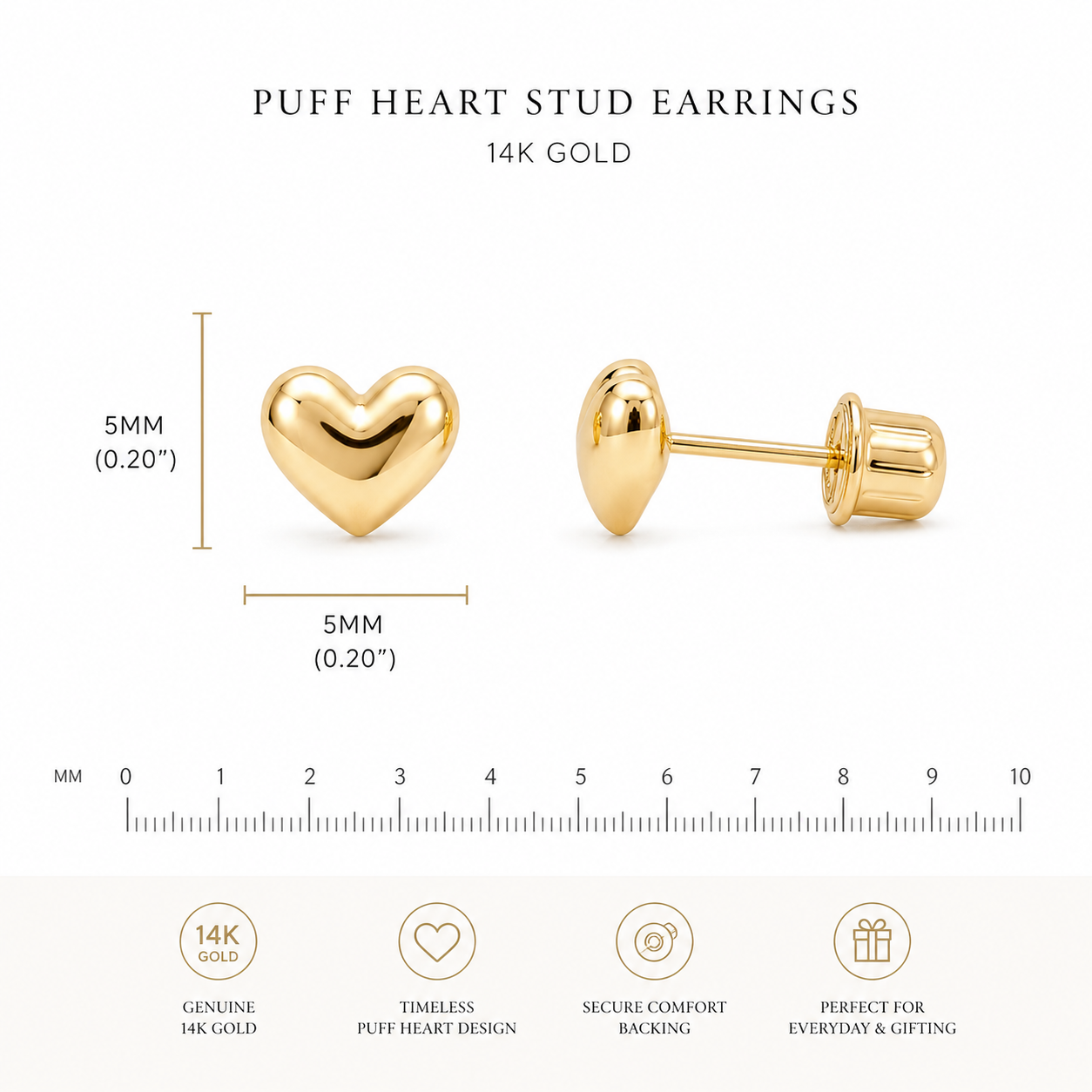 14K Puffy Heart Stud.
