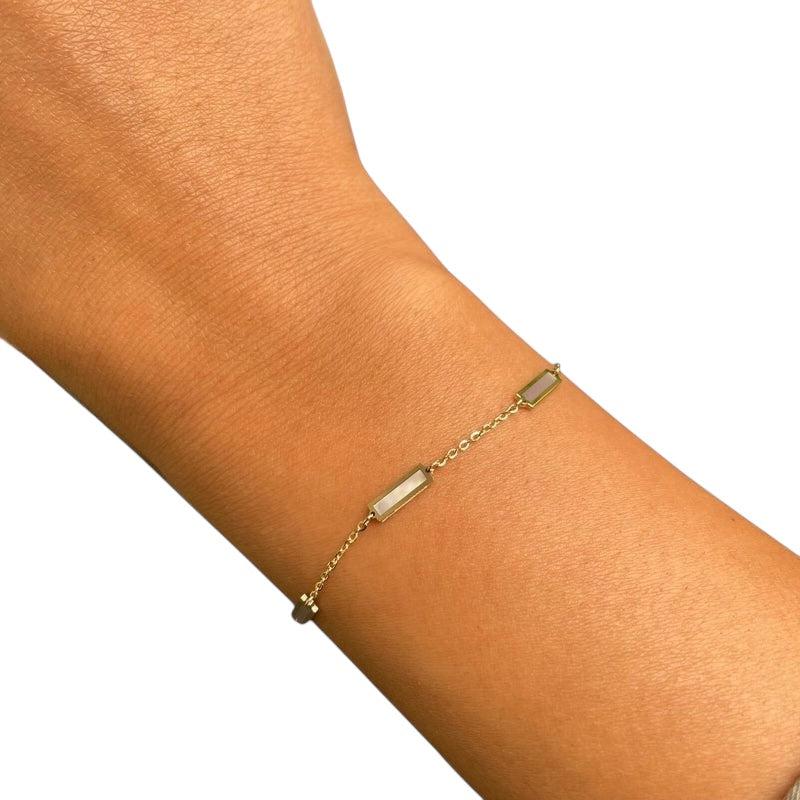 14K Mother of Pearl Bar Chain Bracelet 7’’