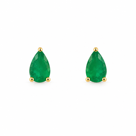 18K Gold Natural Emerald Stud Earrings