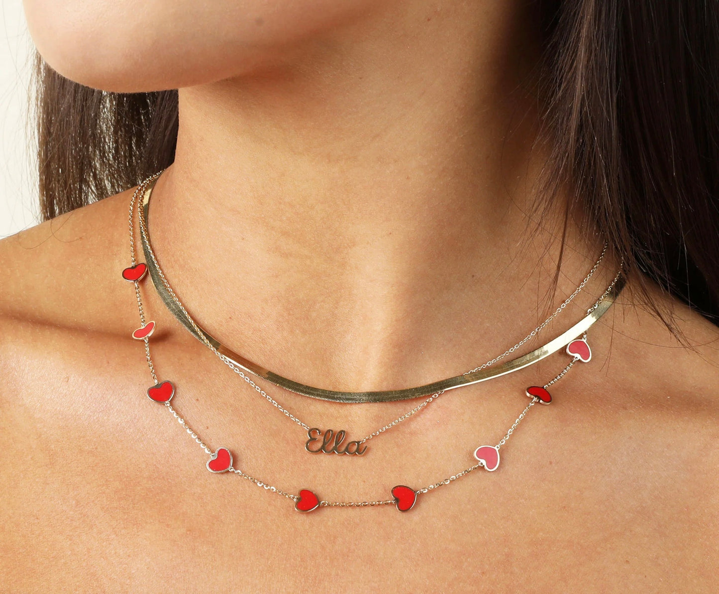 14K Coral Heart Station Necklace
