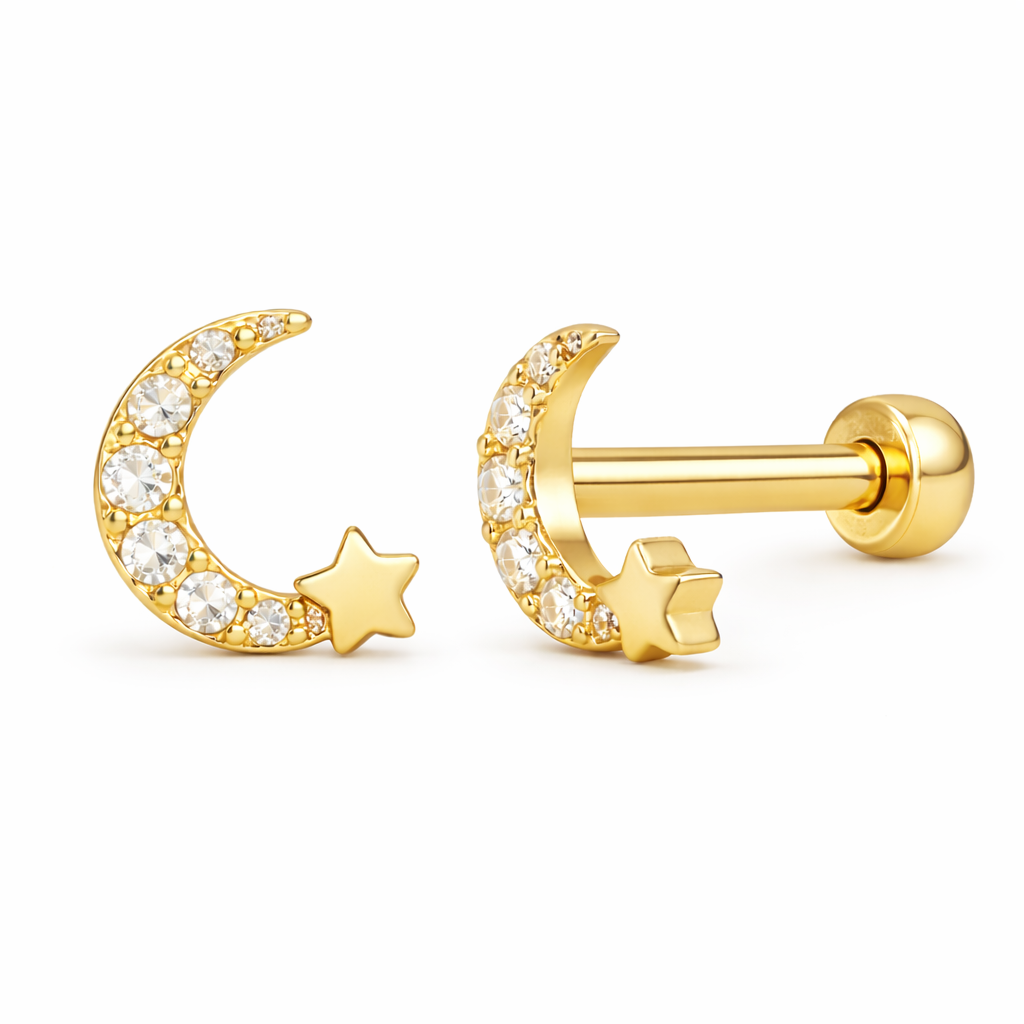 14K Crescent moon cz with a star