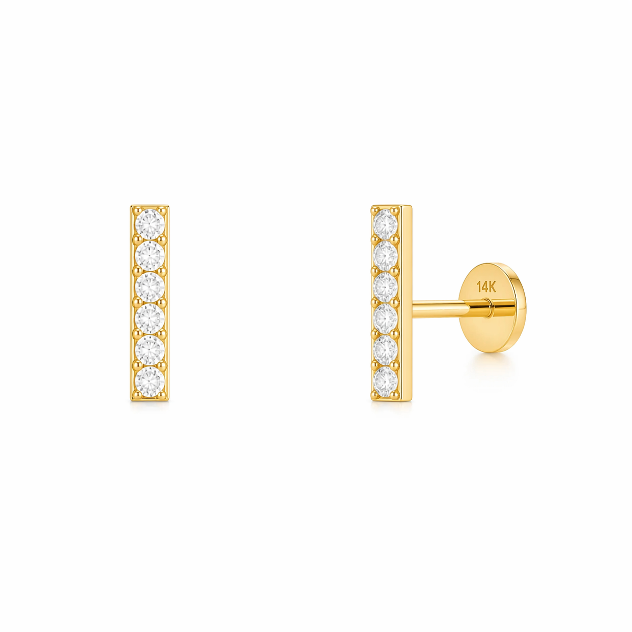 14K Bar CZ 6.5mm