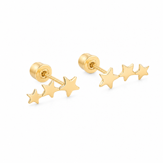 14K Triple Star Curve Bar earring