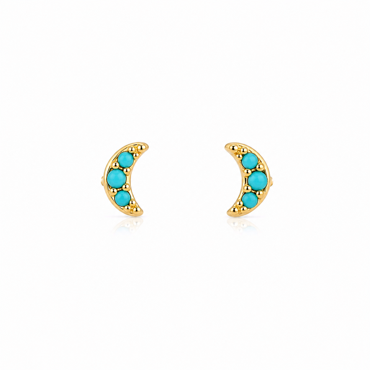 14K Turquoise Crescent Moon Stud