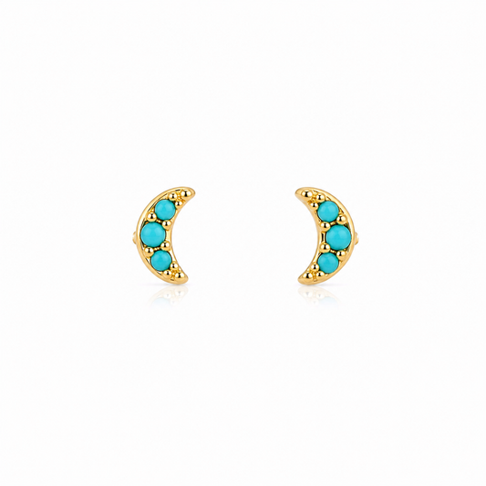 14K Turquoise Crescent Moon Stud