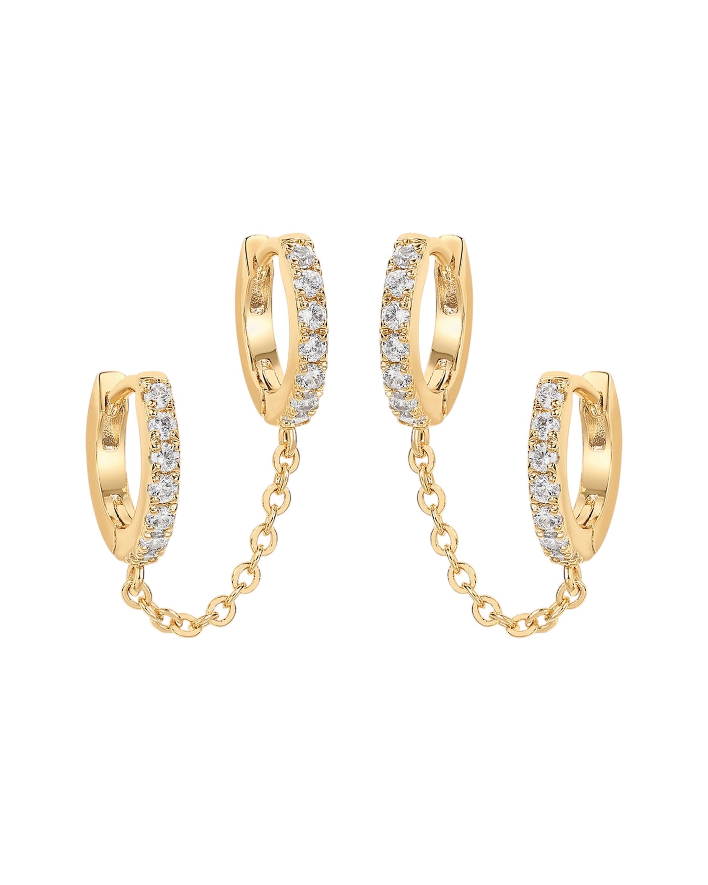 Double Hoop CZ Chained Huggie Hoop