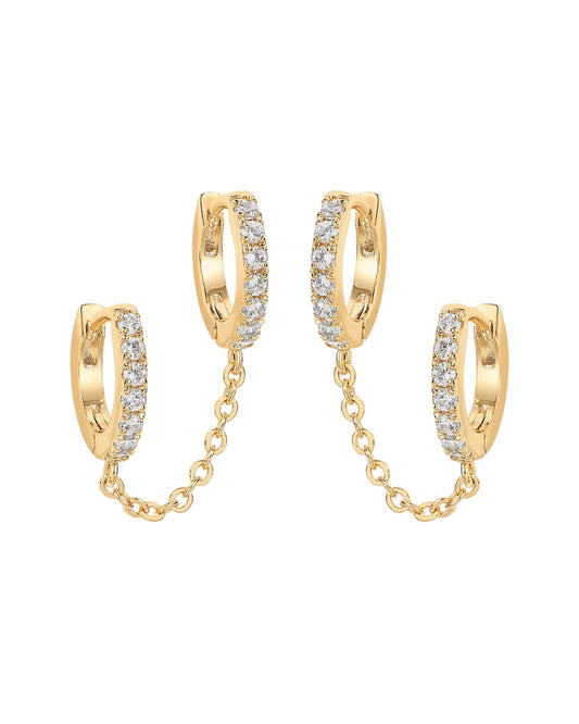 Double Hoop CZ Chained Huggie Hoop