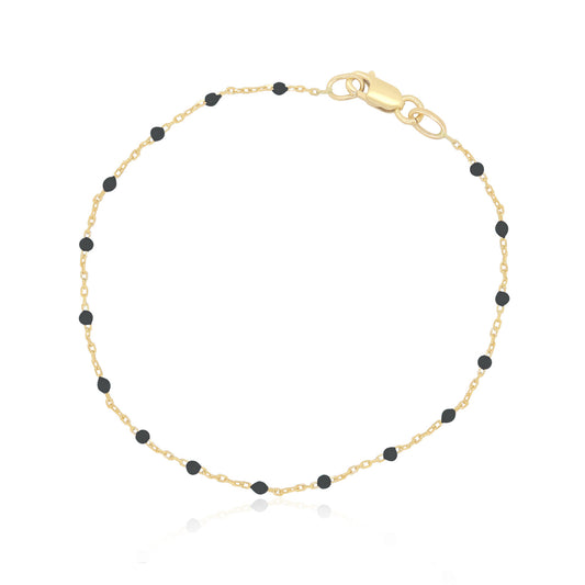 14K Gold Black Bead Bracelet 7’’
