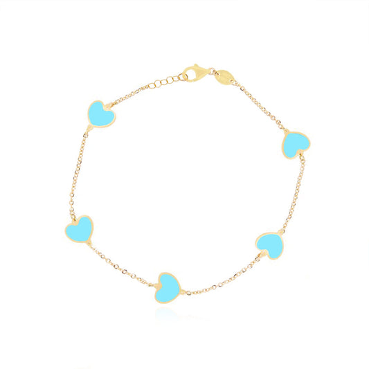 14k Turquoise Heart Station Bracelet 6’’
