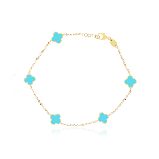 14K Turquoise Clover Bracelet