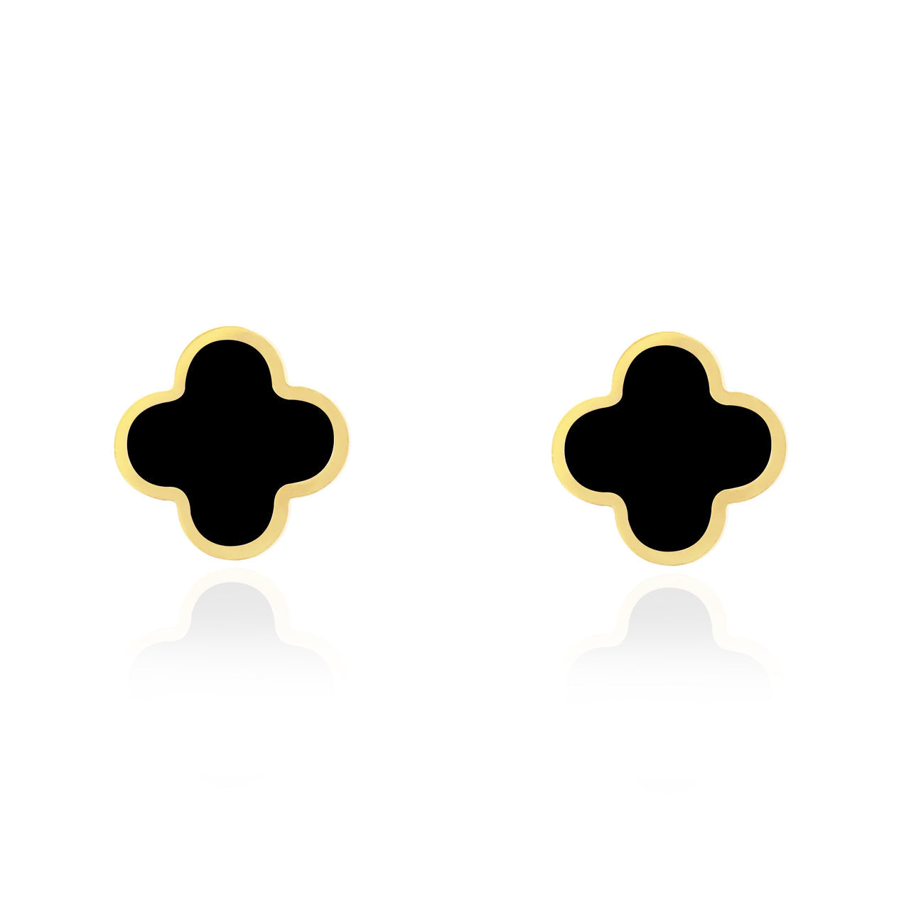 14K Onyx Clover Stud Earrings