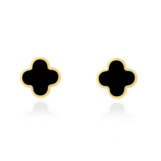 14K Onyx Clover Stud Earrings