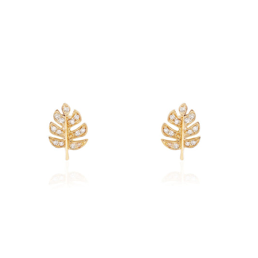 14K Diamond Leaf Stud Earrings