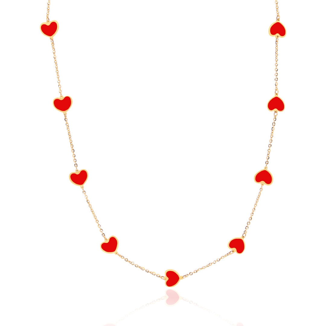 14K Coral Heart Station Necklace
