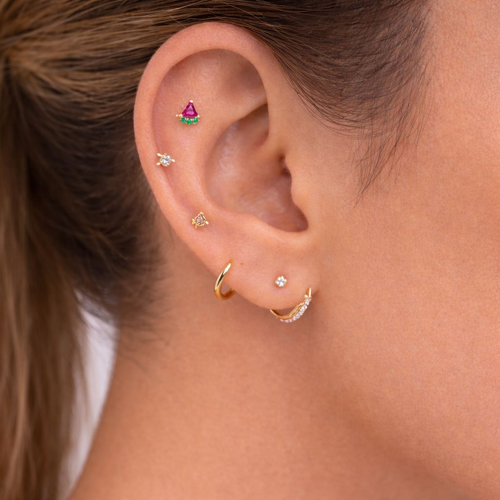 14k Tube Gold Watermelon Stud