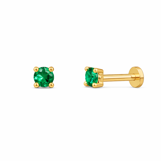 14Kt Green Emerald Stud 3MM