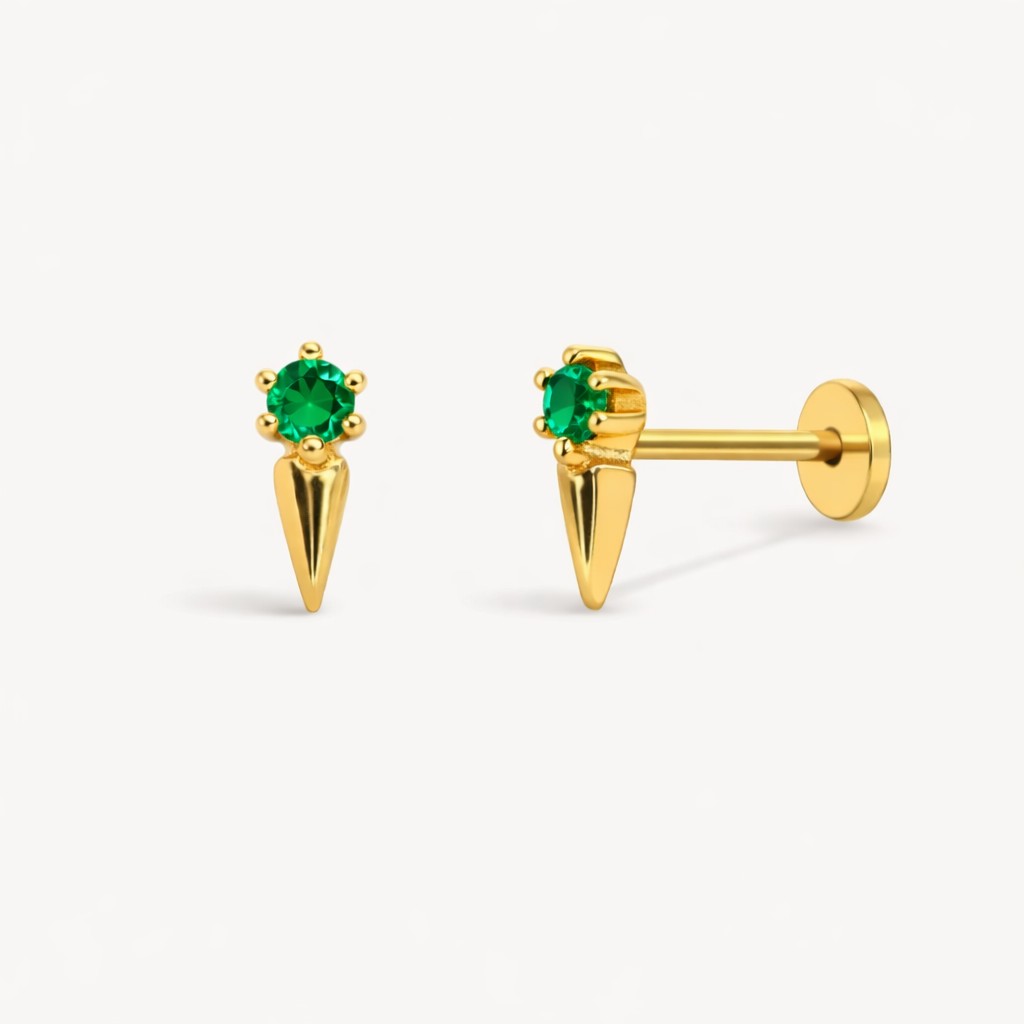 14Kt Emerald Spike Stud