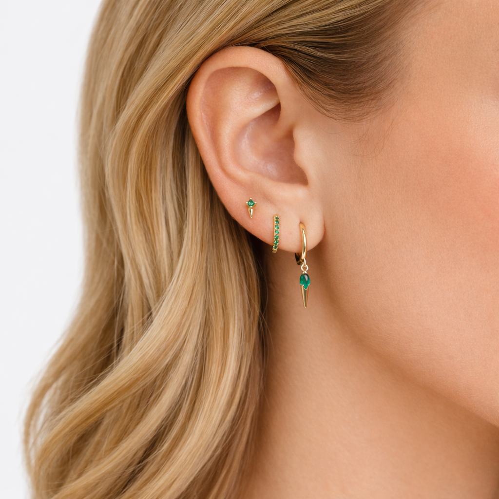 14Kt Emerald Spike Stud