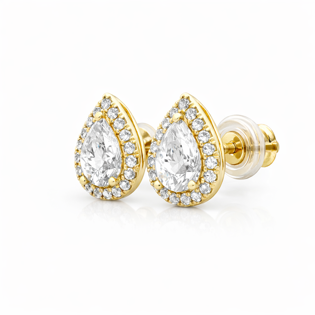 Pear Halo Stud Earrings