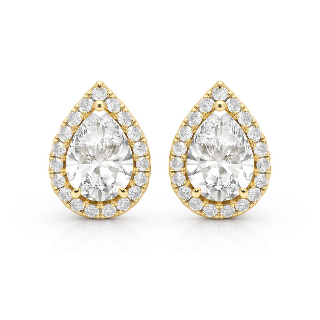 Pear Halo Stud Earrings