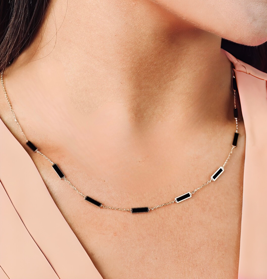 14K Onyx Bar Chain Necklace