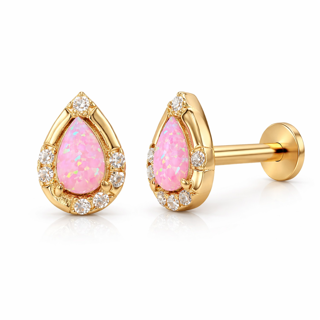 14K Opal oval stud