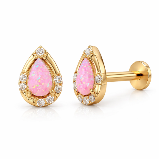 14K Opal oval stud