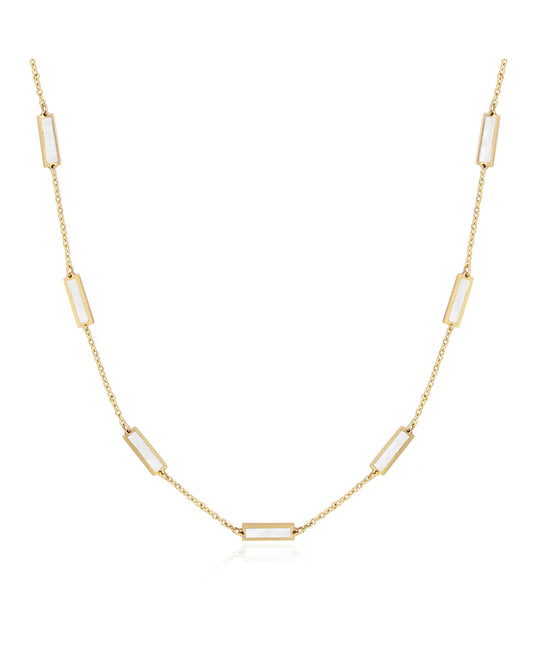 14K Mother of Pearl Bar Chain Necklace 18’'