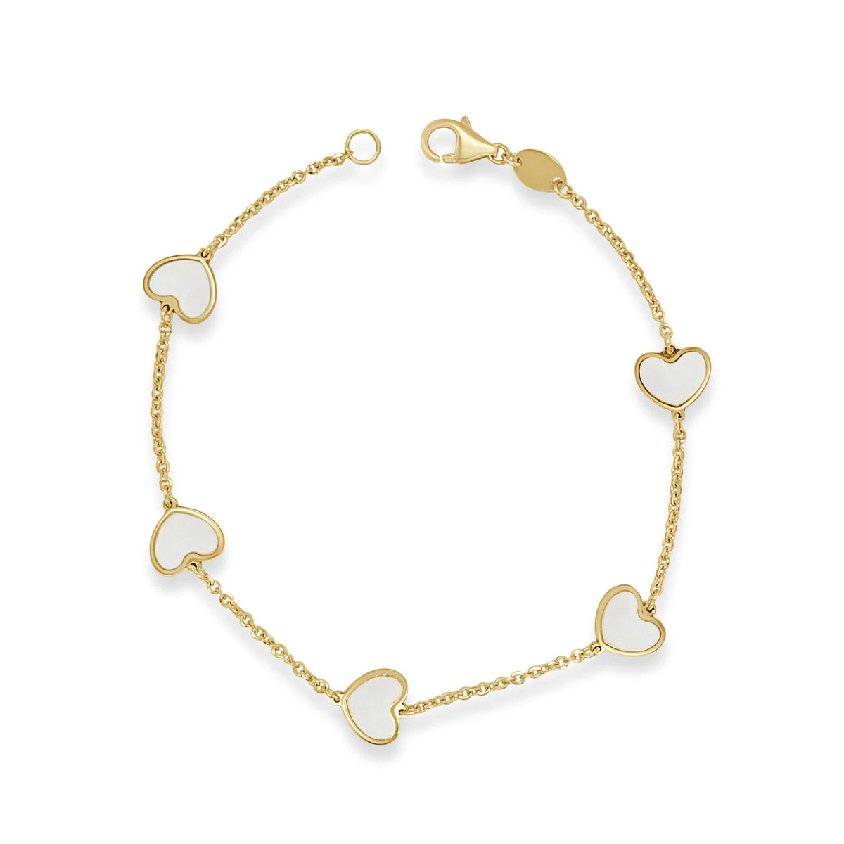 14K Mother of Pearl Heart Station Bracelet 7’’