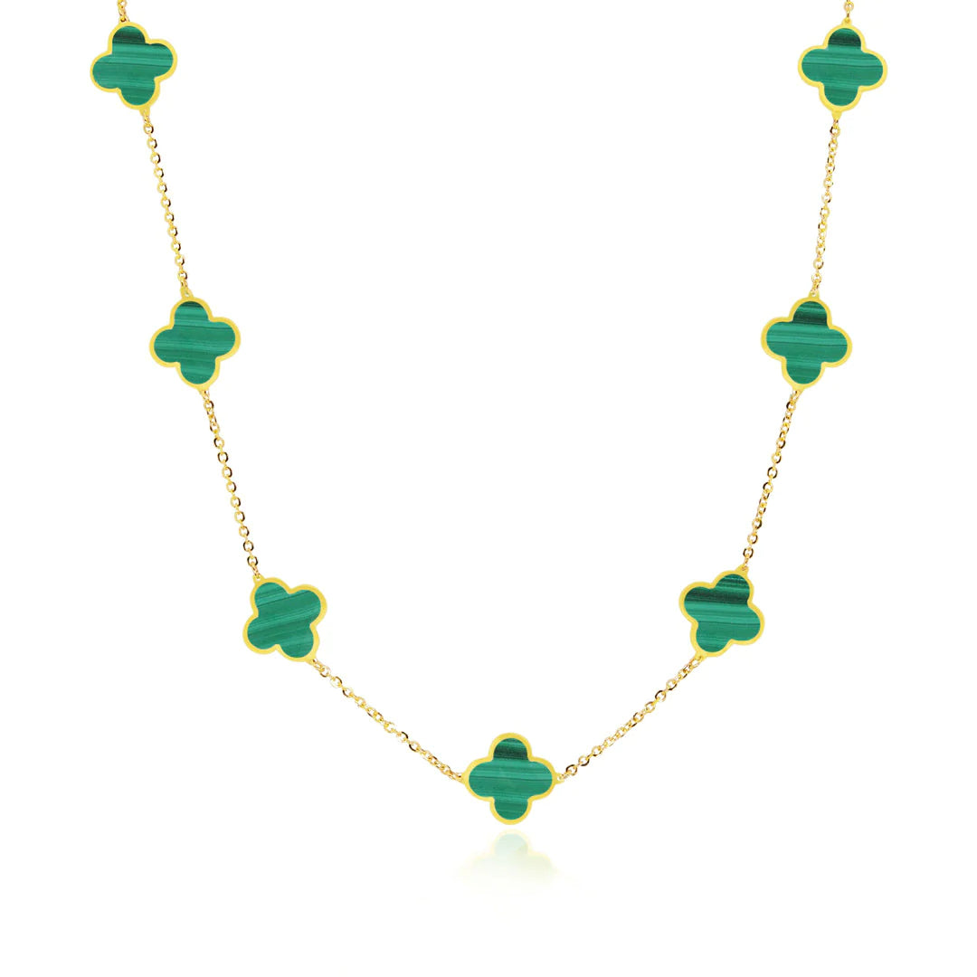 14k Gold Malachite Clover Necklace 18’’