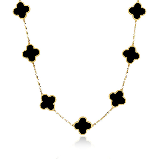 14k Gold Onyx Clover Necklace 18’’