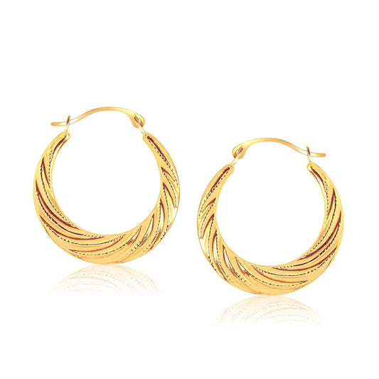 14k Yellow Gold Swirl Textured Graduated Round Hoop Earrings
