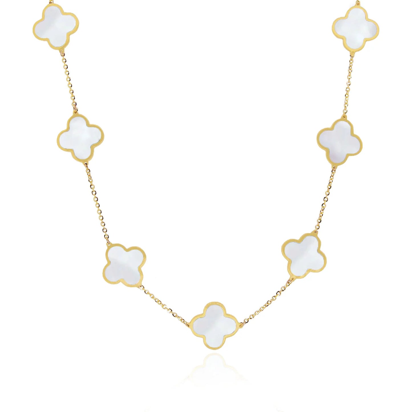 14k Gold Mother of Pearl Clover Necklace 18’’